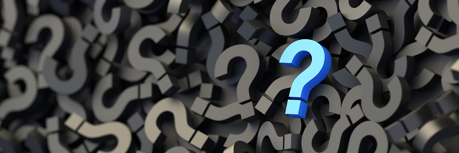 Black and blue question marks background. 3D Rendering.