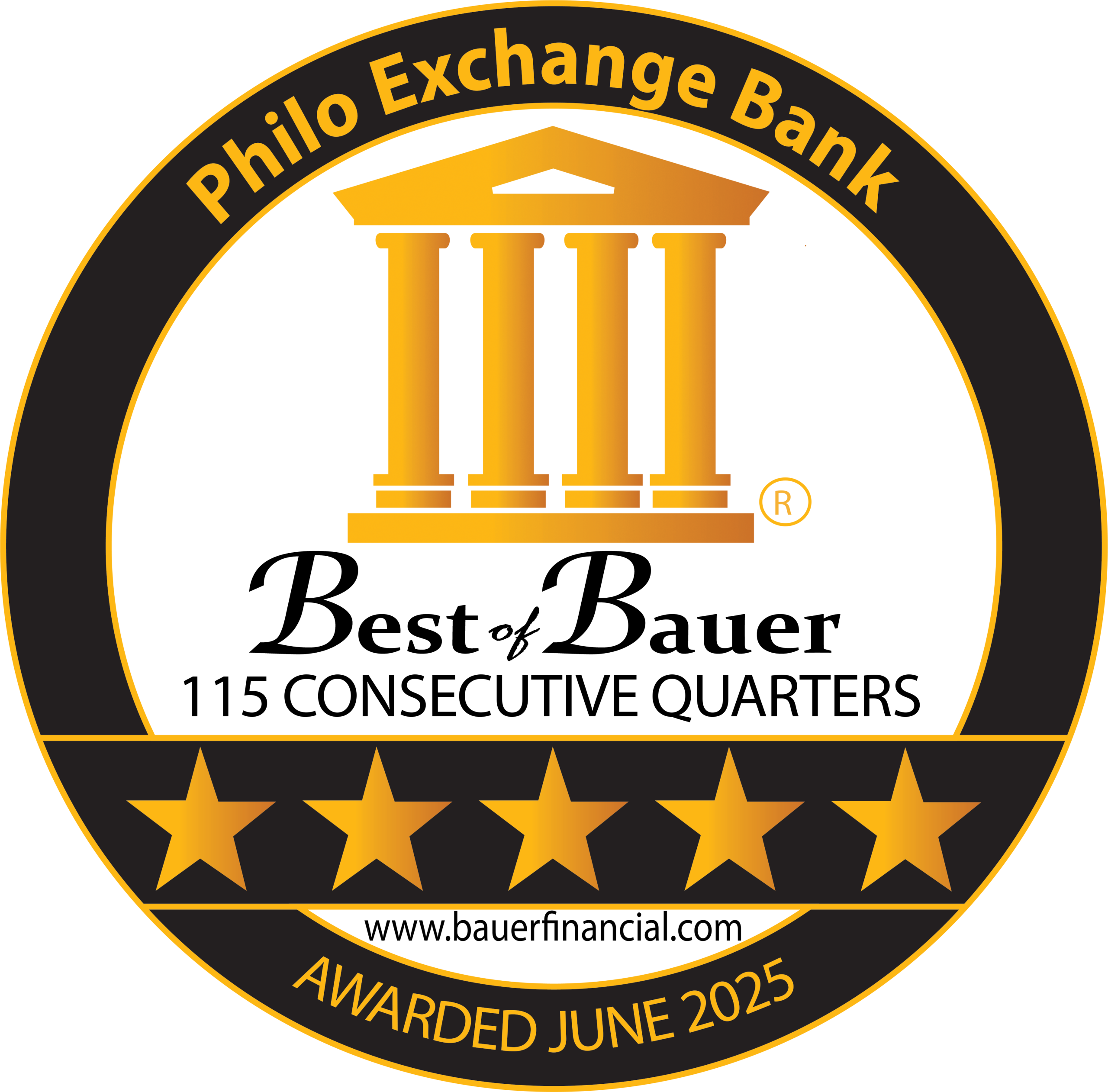 Philo Exchange Bank - Best of Bauer 115 Consecutive Quarters - Awarded June 2025