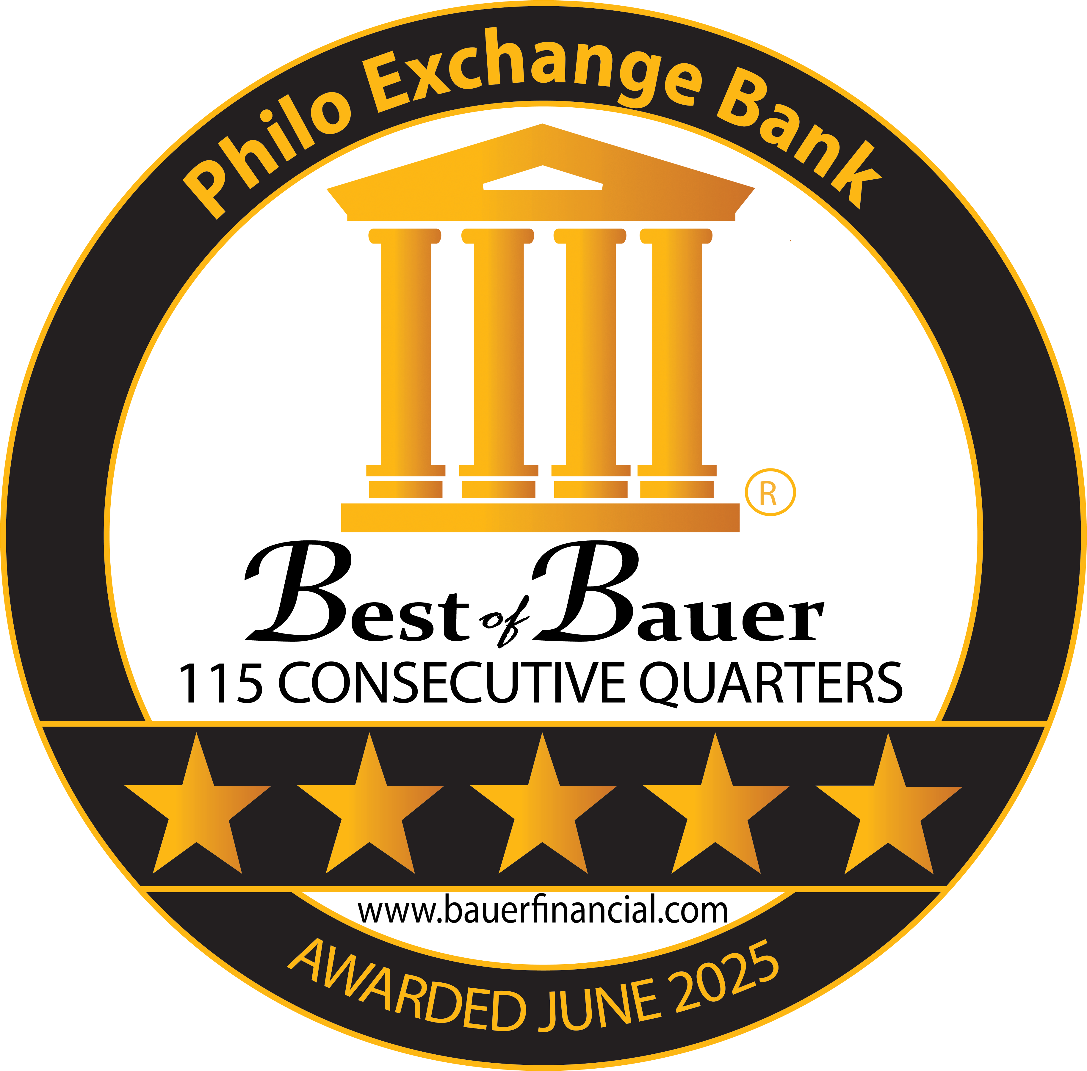 Philo Exchange Bank - Best of Bauer 115 Consecutive Quarters - Awarded June 2025